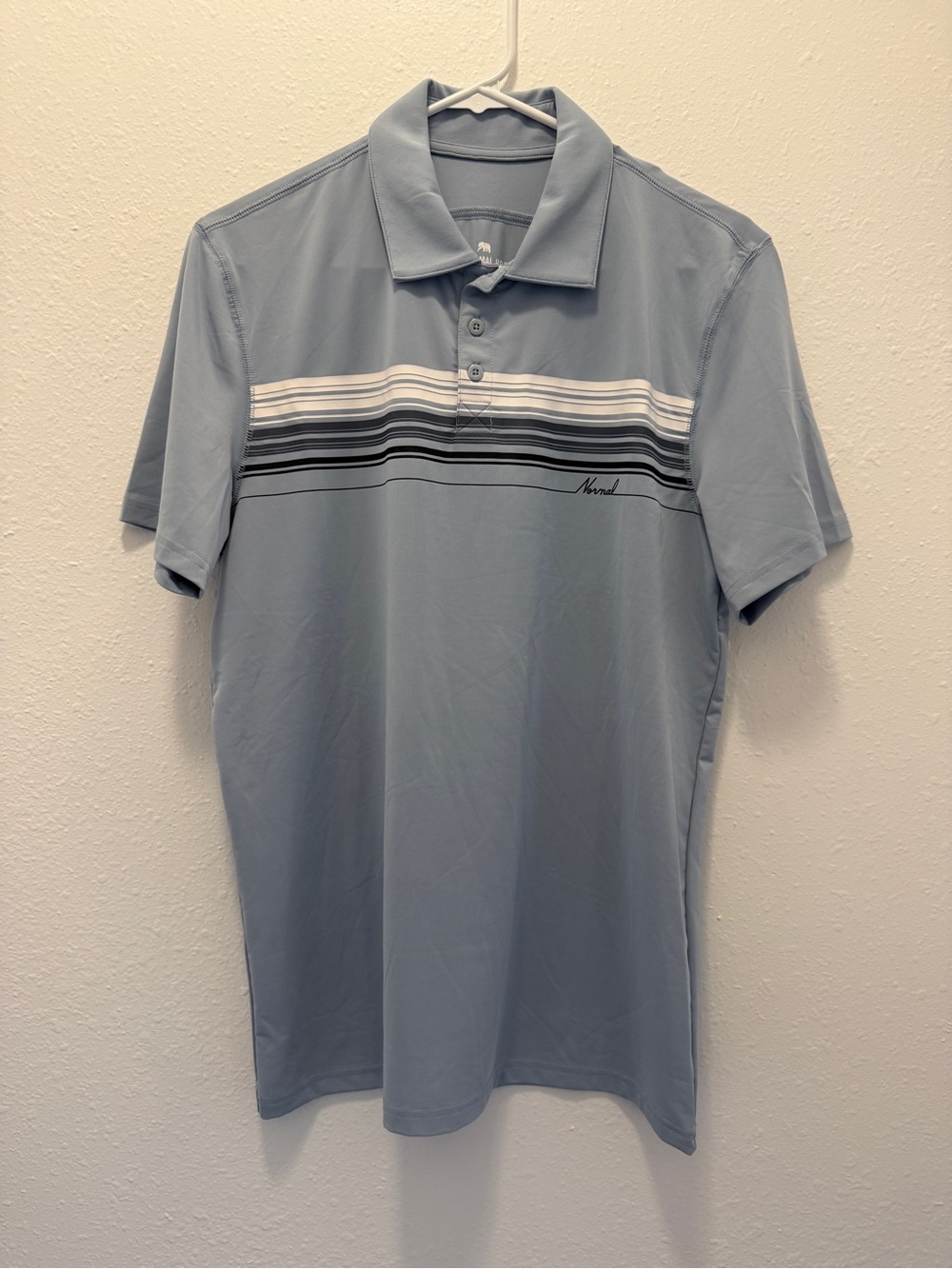 NWT The Normal Brand Normal Script Performance Polo Blue Fog Small